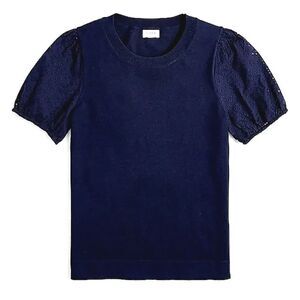 Banana Republic Eyelet Short Sleeved Ribbed Sweater Navy Sz  XSMALL Cotton